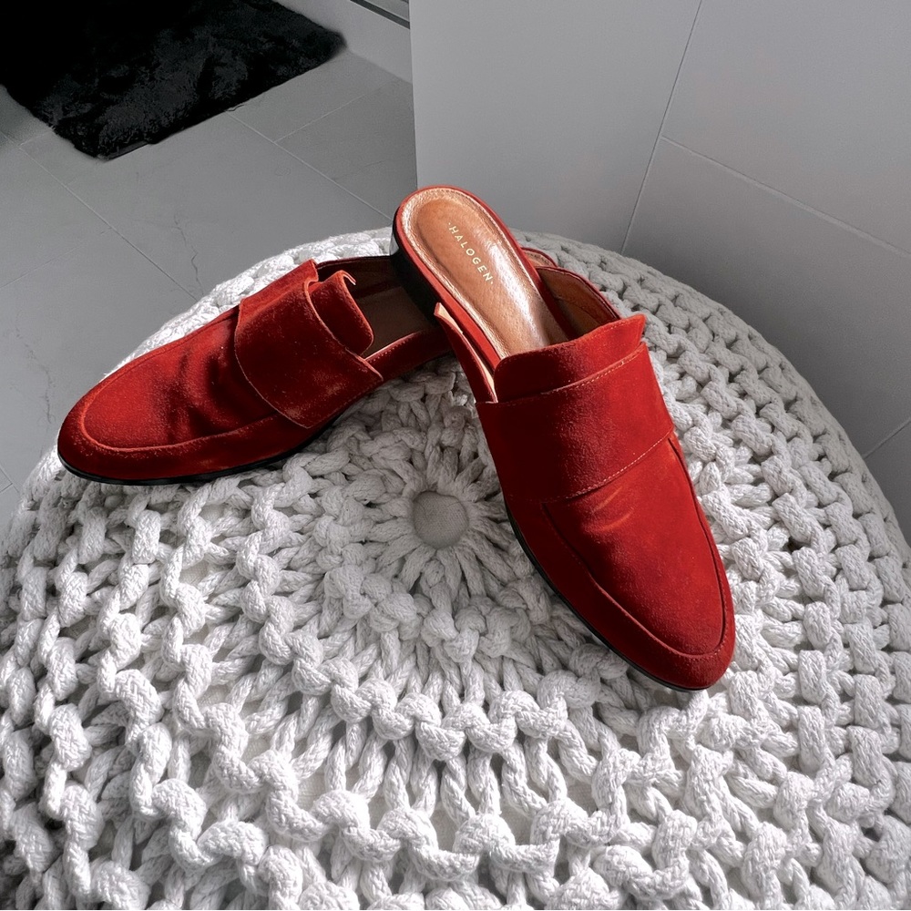 Halogen burnt orange suede mules size 9.5. Lightly worn.